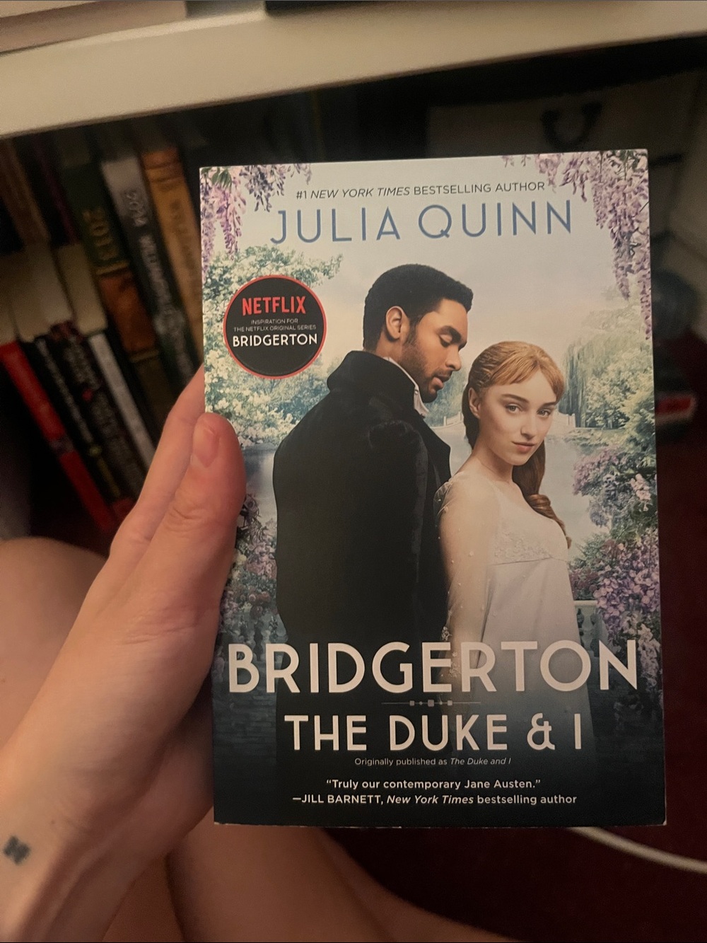 Bridgerton: The Duke & I by Julia Quinn - White & Blue Cover